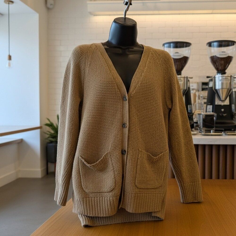 CONSIGNMENT Madewell V-Neck Grandpa Cardigan Brown Knit Cotton Blend Women's Med